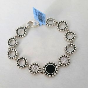 LAGOS Sterling Silver Diamond Onyx Circle Link Bracelet $1300